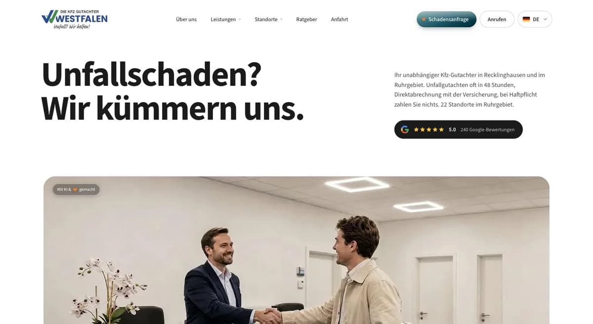 Screenshot KFZ Gutachter Westfalen